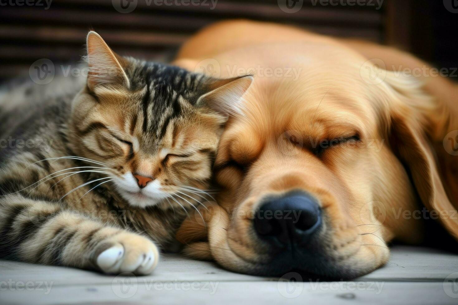 gato cachorro dormindo. gerar ai foto