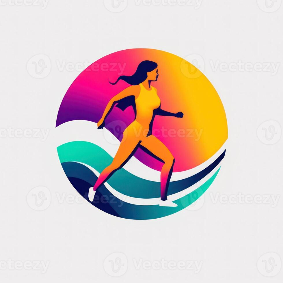 corrida mulher colorida logotipo esporte ícone generativo ai foto