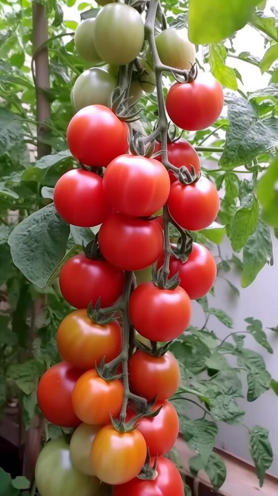 vermelho tomates dentro jardim. ilustração ai generativo foto