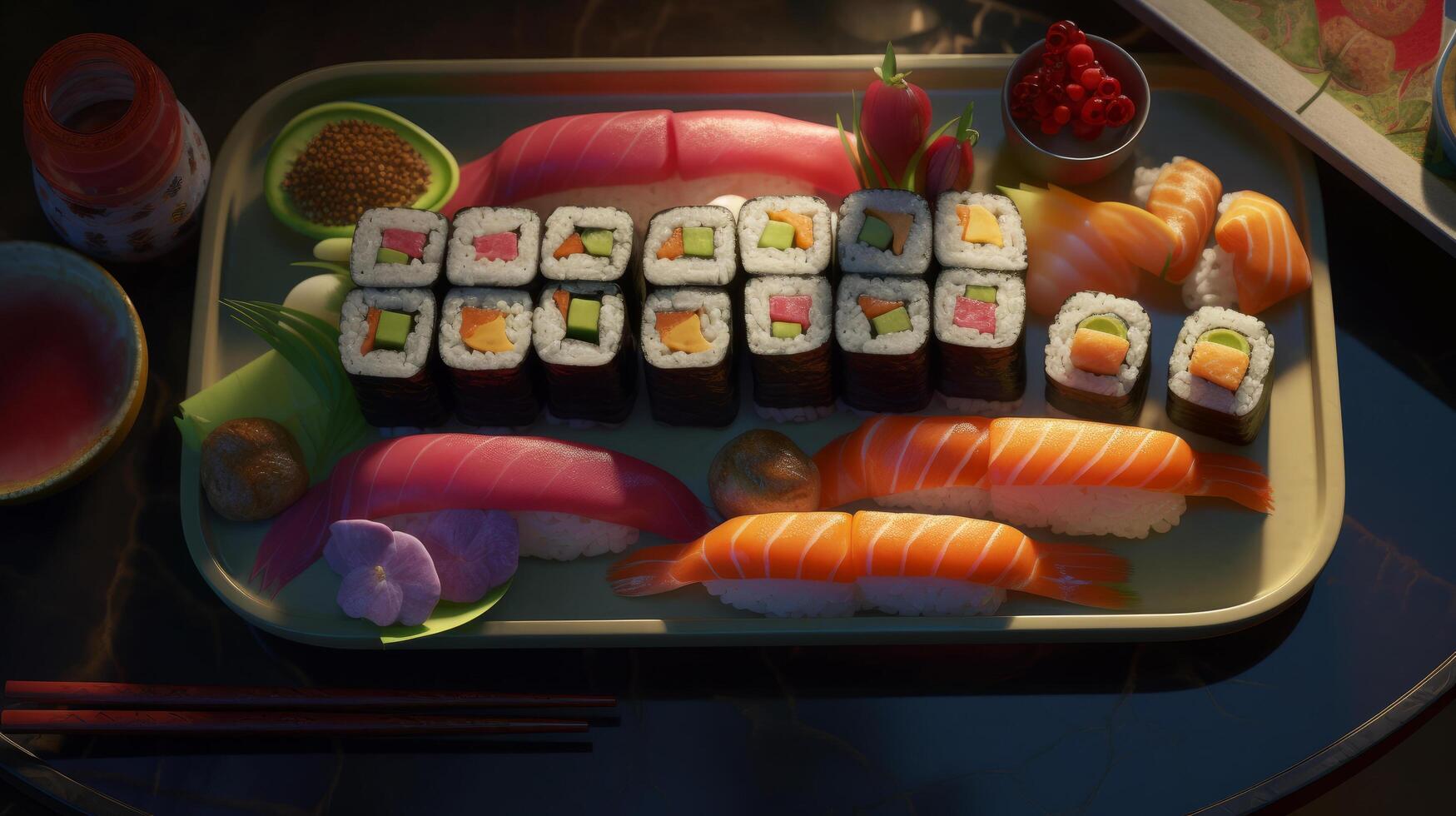 delicioso Sushi. ilustração ai generativo foto
