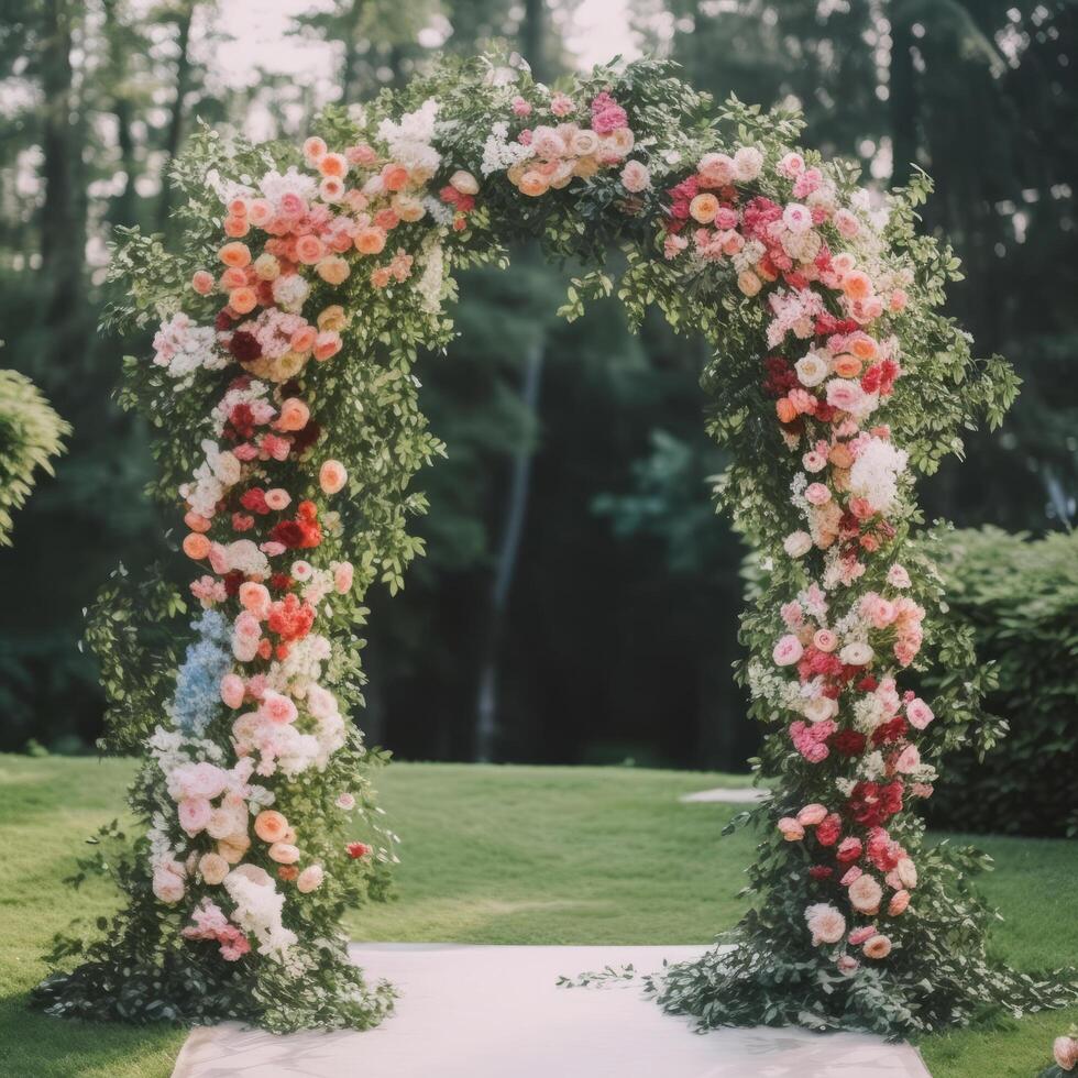 Casamento floral arco. ilustração ai generativo foto