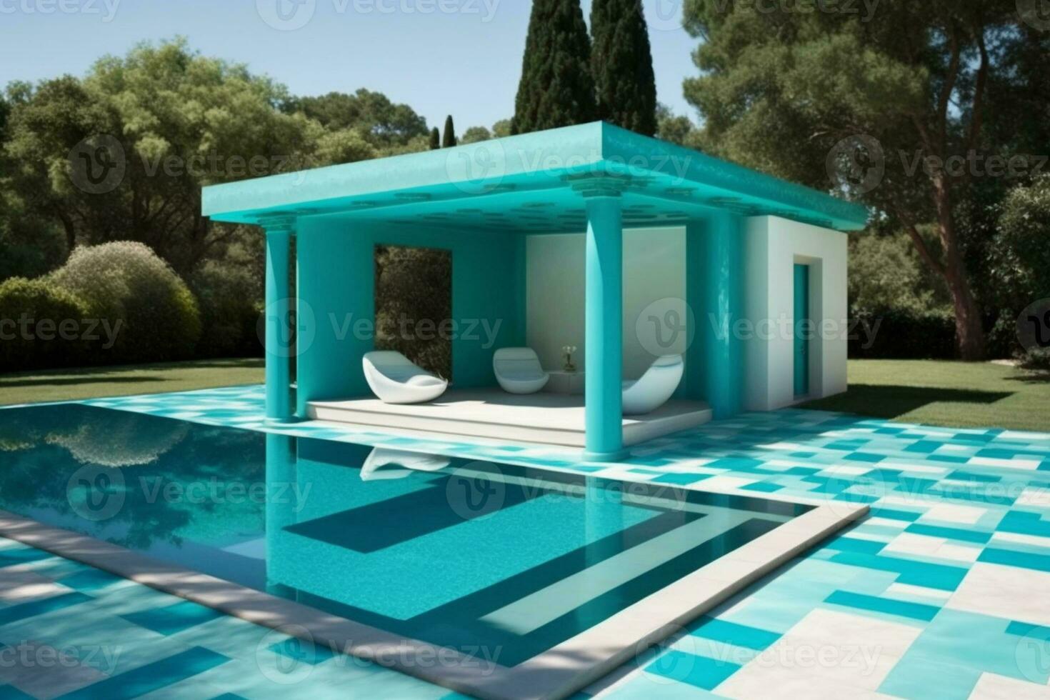 simples moderno Projeto do uma pátio natação piscina dentro a infinidade estilo ai gerado foto