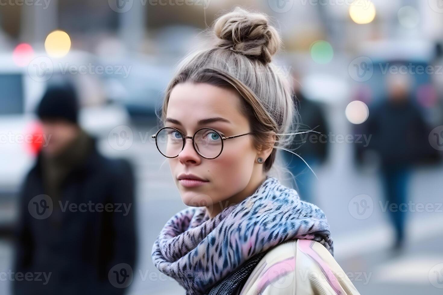 fechar acima retrato do jovem mulher dentro turbante. neural rede ai gerado foto