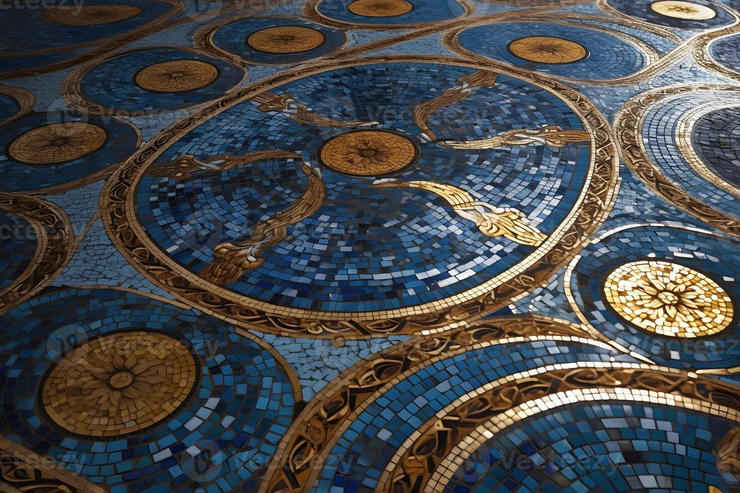azul ouro mosaico azulejos. neural rede ai gerado foto