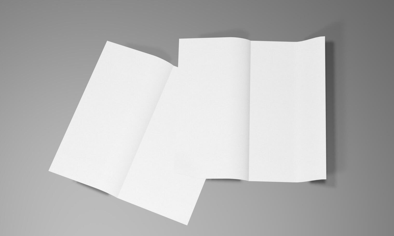 em branco retrato papel brincar. folheto revista, branco mutável fundo papel isolado em cinzento Boa para seu o negócio brincar foto