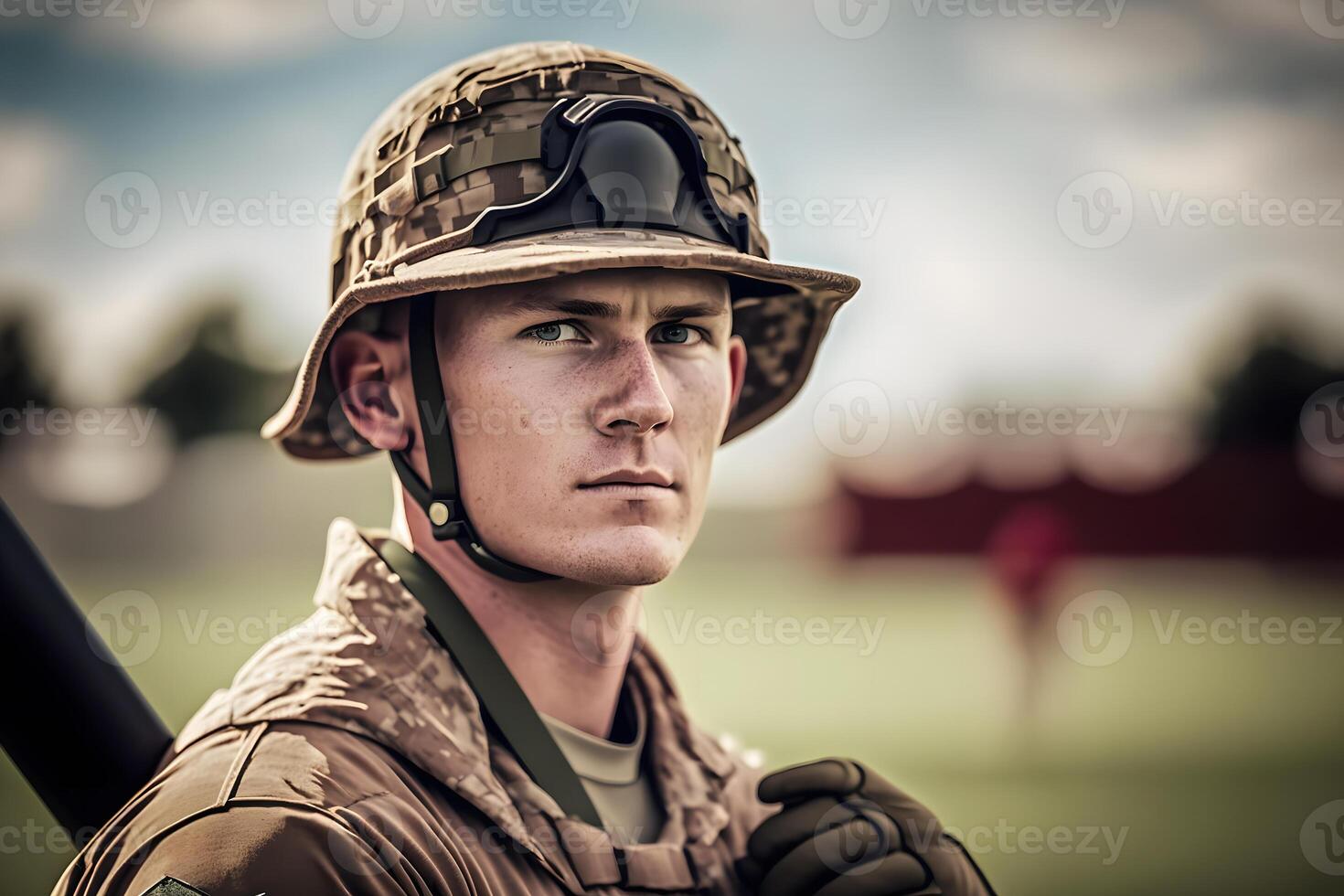 orgulhoso exército soldado retrato. neural rede ai gerado foto