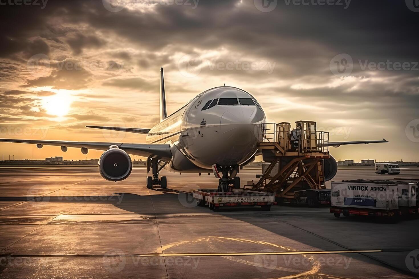 Carregando carga lado de fora carga avião. neural rede ai gerado foto