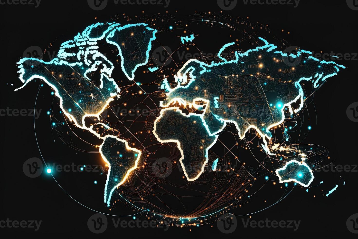 global mapa do a mundo, a terra comunicação tecnologias com Internet efeito. futurista moderno generativo ai foto