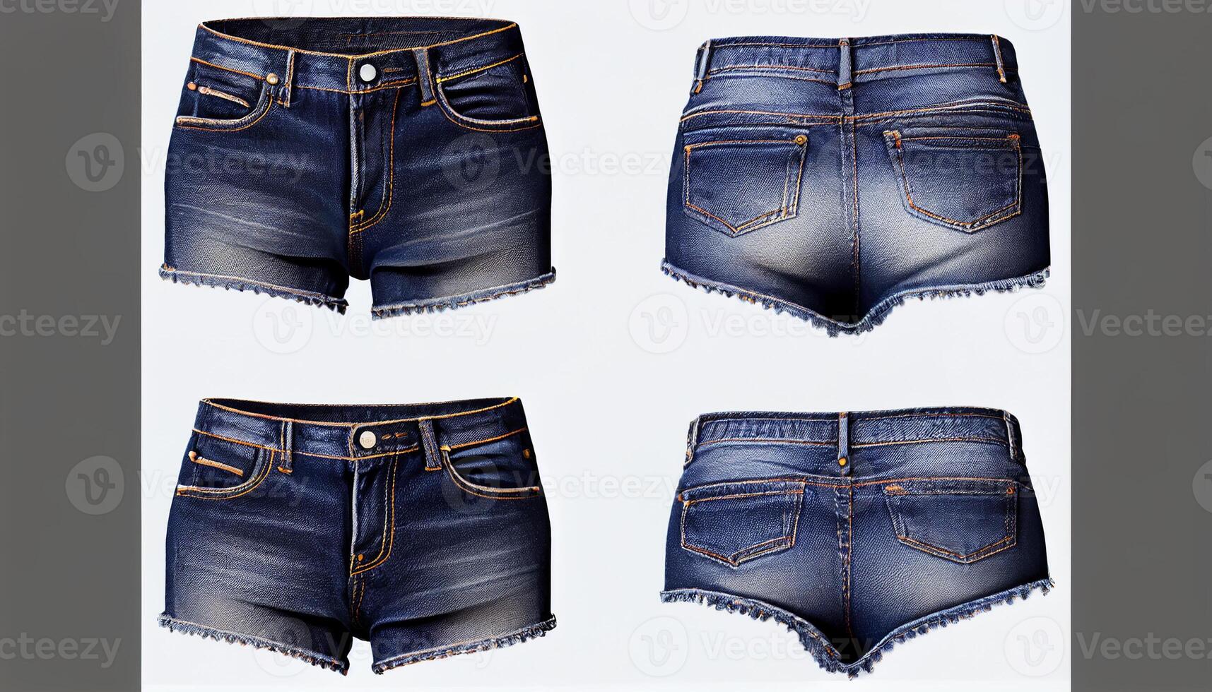 jeans calção 3d renderizar, frente e voltar, cópia de espaço, generativo ai foto