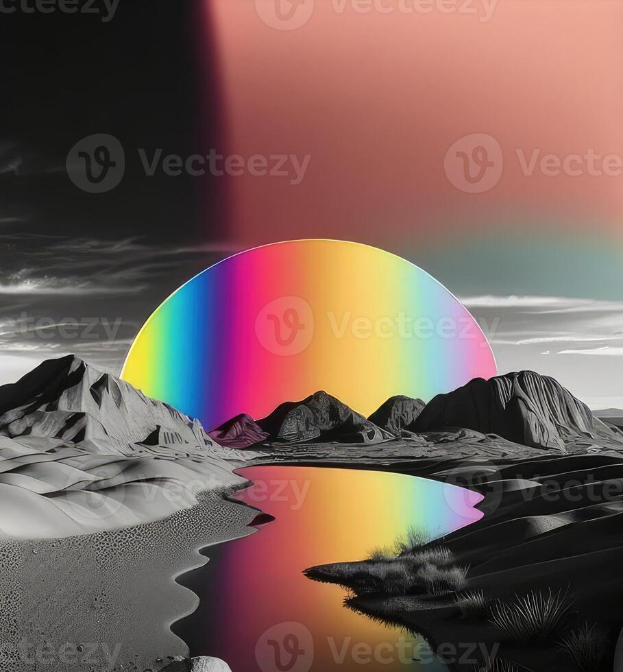 holográfico colorida círculo e monocromático panorama. generativo ai foto