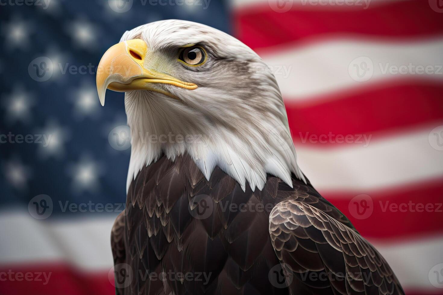 Careca Águia com EUA bandeira dentro a fundo. ai generativo foto