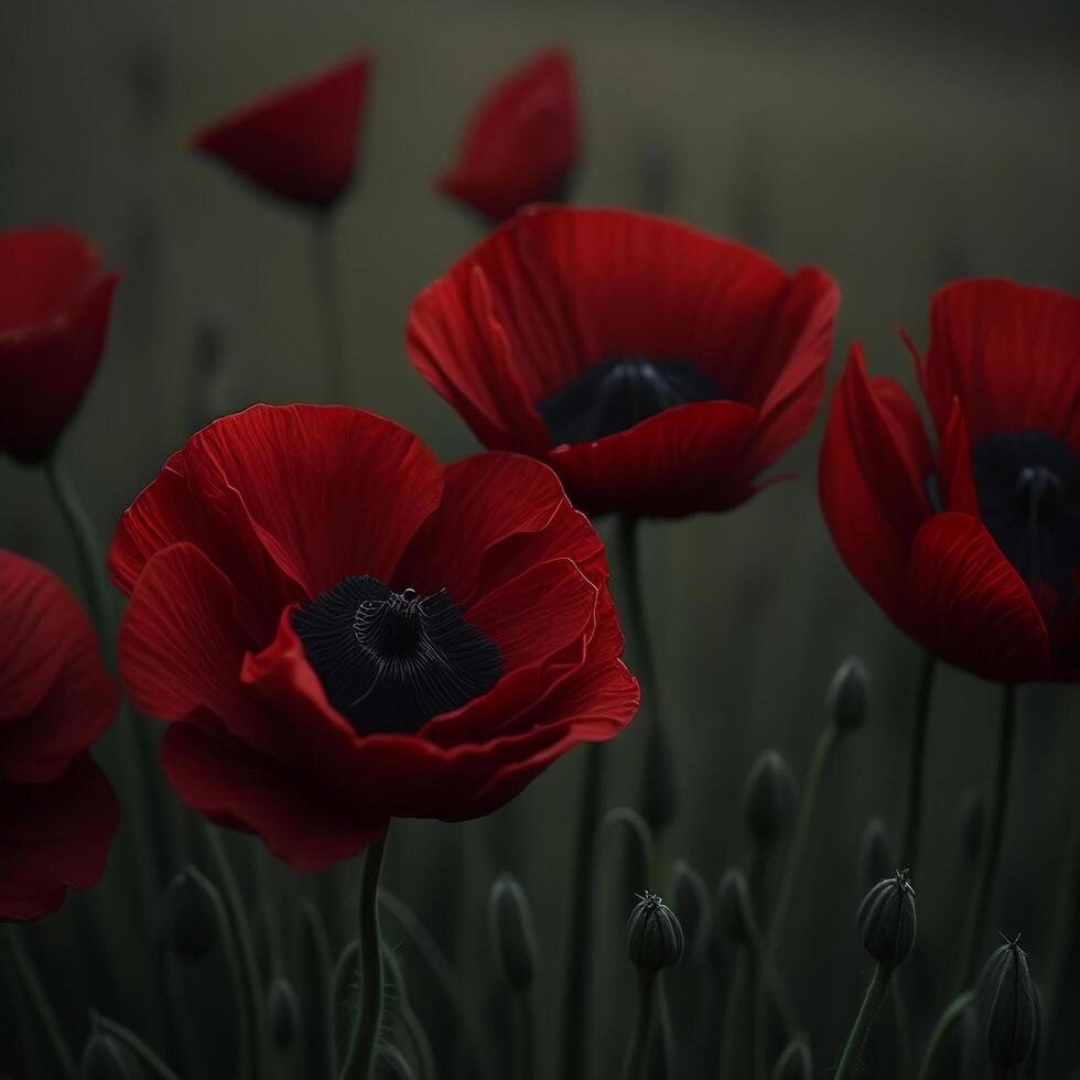 vermelho papoula campo com ai generativo foto