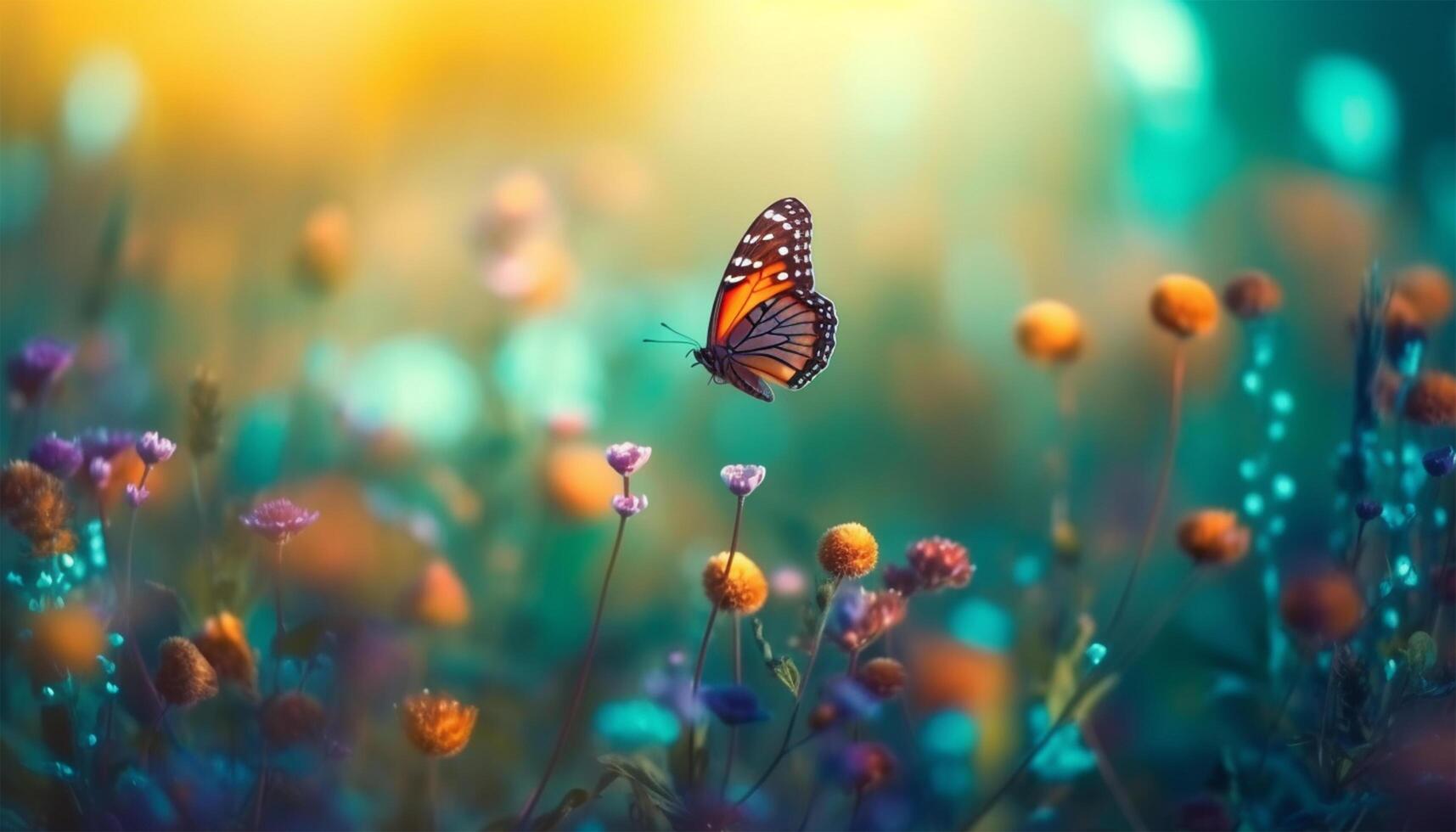 Primavera fundo. colorida flores e borboletas. generativo ai foto