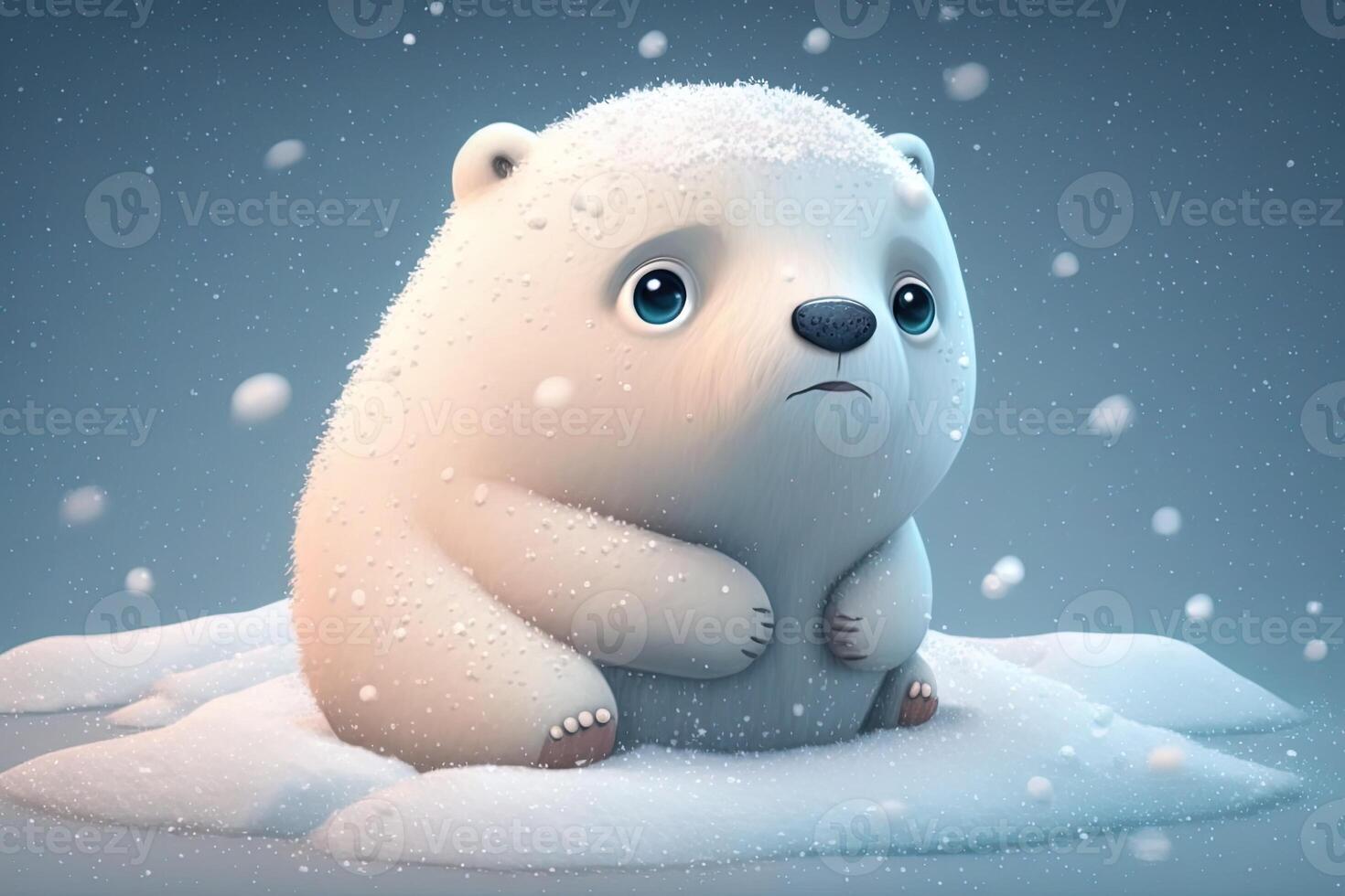 fofa polar Urso bebê desenho animado sonhe como dentro neve, inverno, generativo ai. animal e panorama conceito. foto