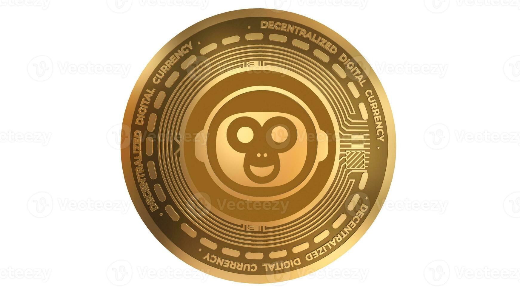 3d render dourado chimpanzé bnana criptomoeda moeda símbolo fechar acima foto