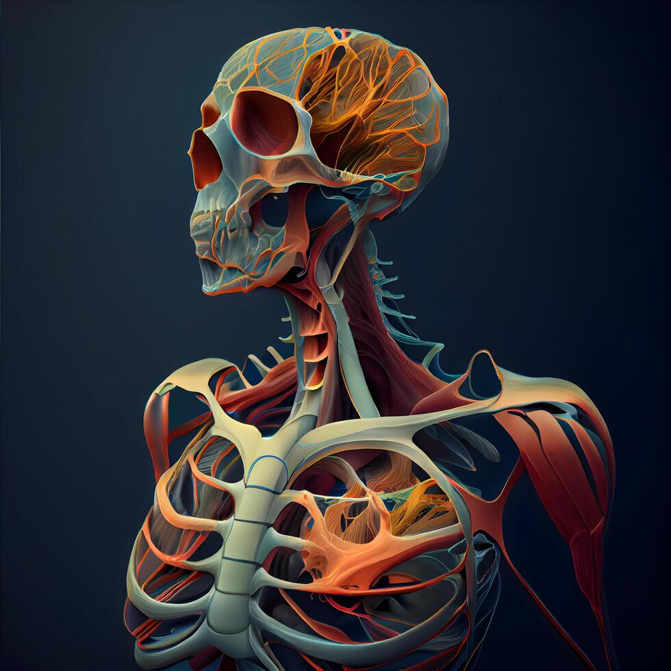 humano esqueleto anatomia, 3d médico ilustração. anatomia do humano corpo., ai generativo imagem foto