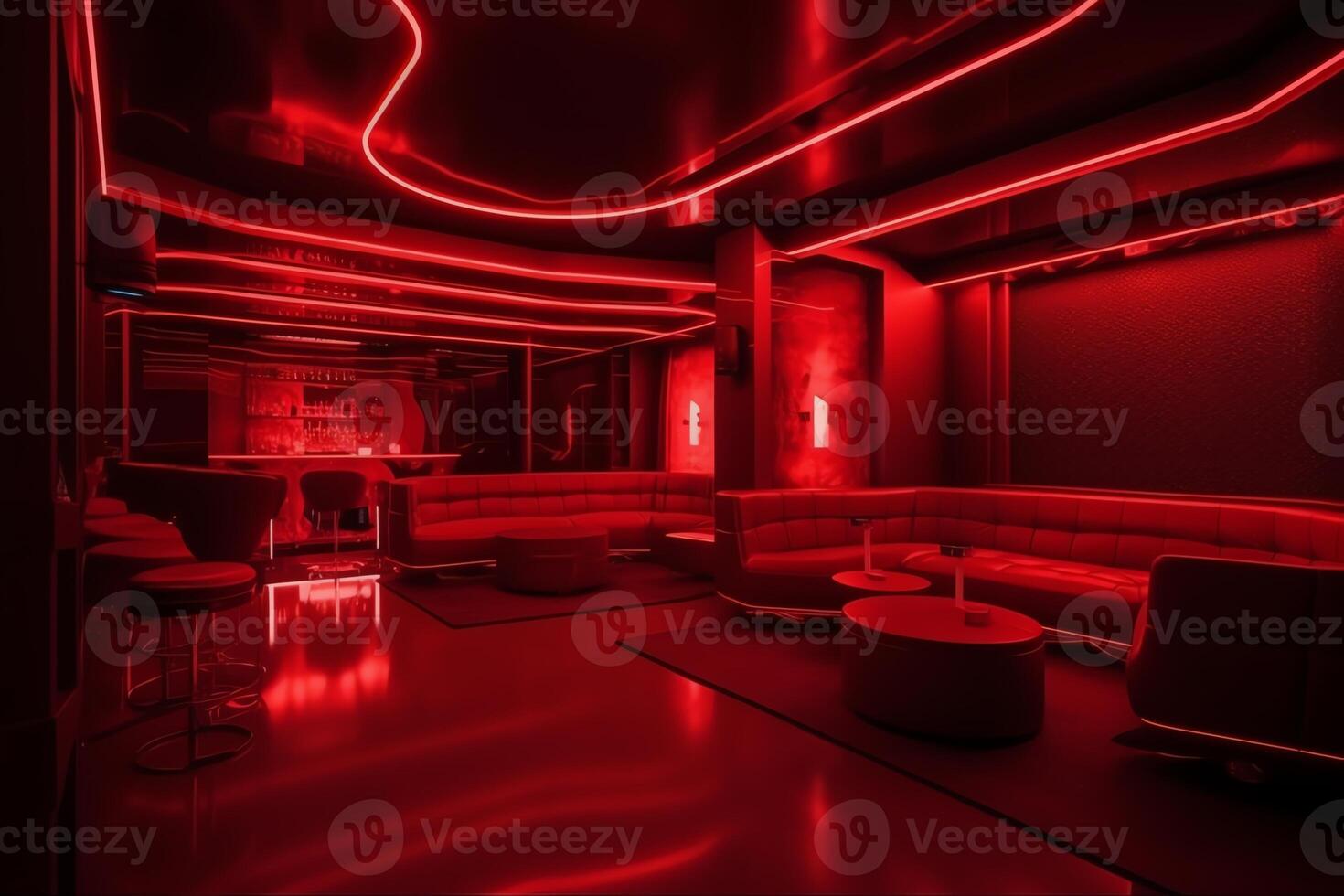 vermelho interior do luxo Boate restaurante salão Barra humano aprimorado. ai gerado foto