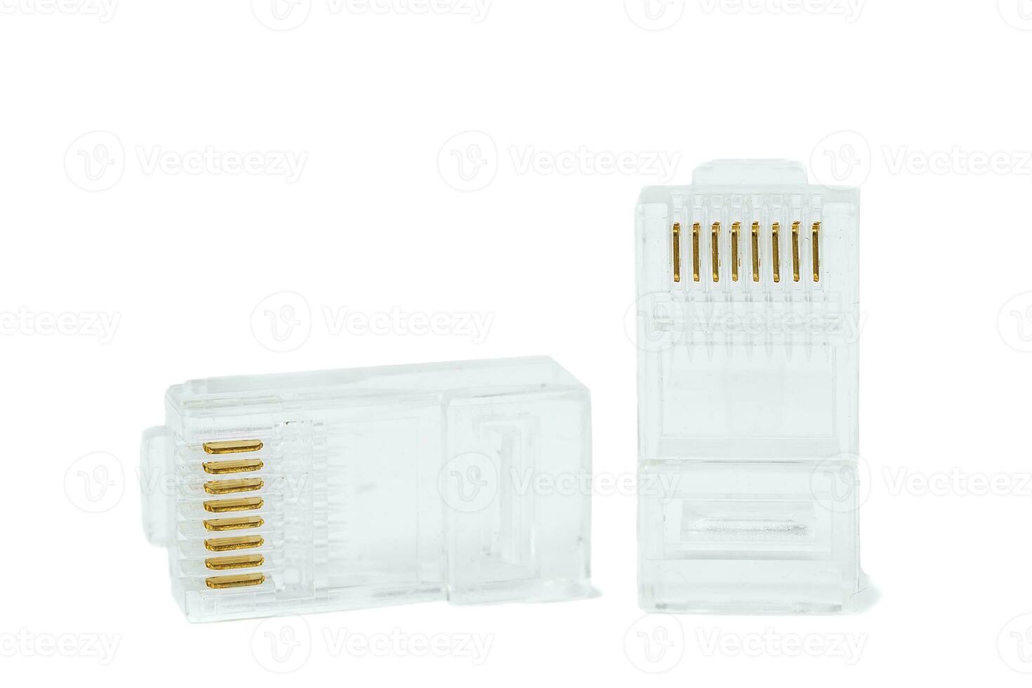 conector rg-45 em branco fundo, isolado, fechar-se foto