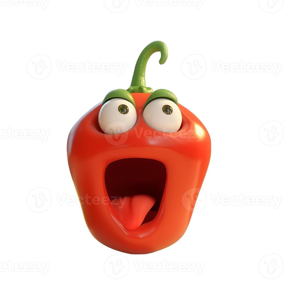 generativo ai contente, desenho animado fruta personagem, surpreso pimenta, com face e olhos isolado em branco fundo. fruta Series. foto