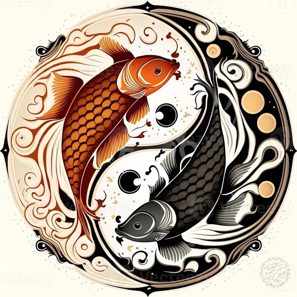 estilo cartoon grampo arte ilustração do yin e yang padrão, koi carpa. perfeito para rede designers, editores, e conteúdo criadores generativo ai foto