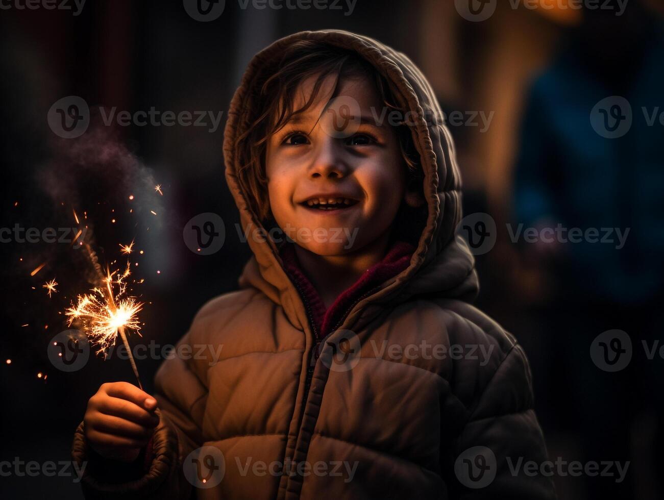 uma criança segurando uma fogo de artifício. ai generativo foto