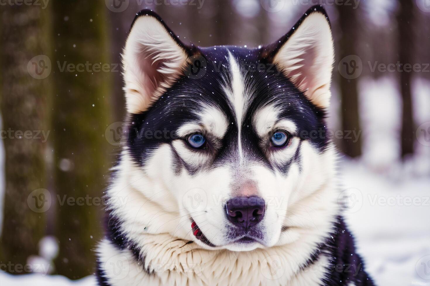 retrato do uma lindo alaskan rouco cachorro dentro a parque. siberian rouco cachorro com azul olhos dentro inverno floresta. generativo ai foto