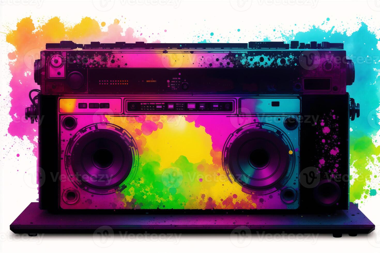 grunge música fundo com boombox. abstrato colorida fundo. aguarela pintar. digital arte, generativo ai foto