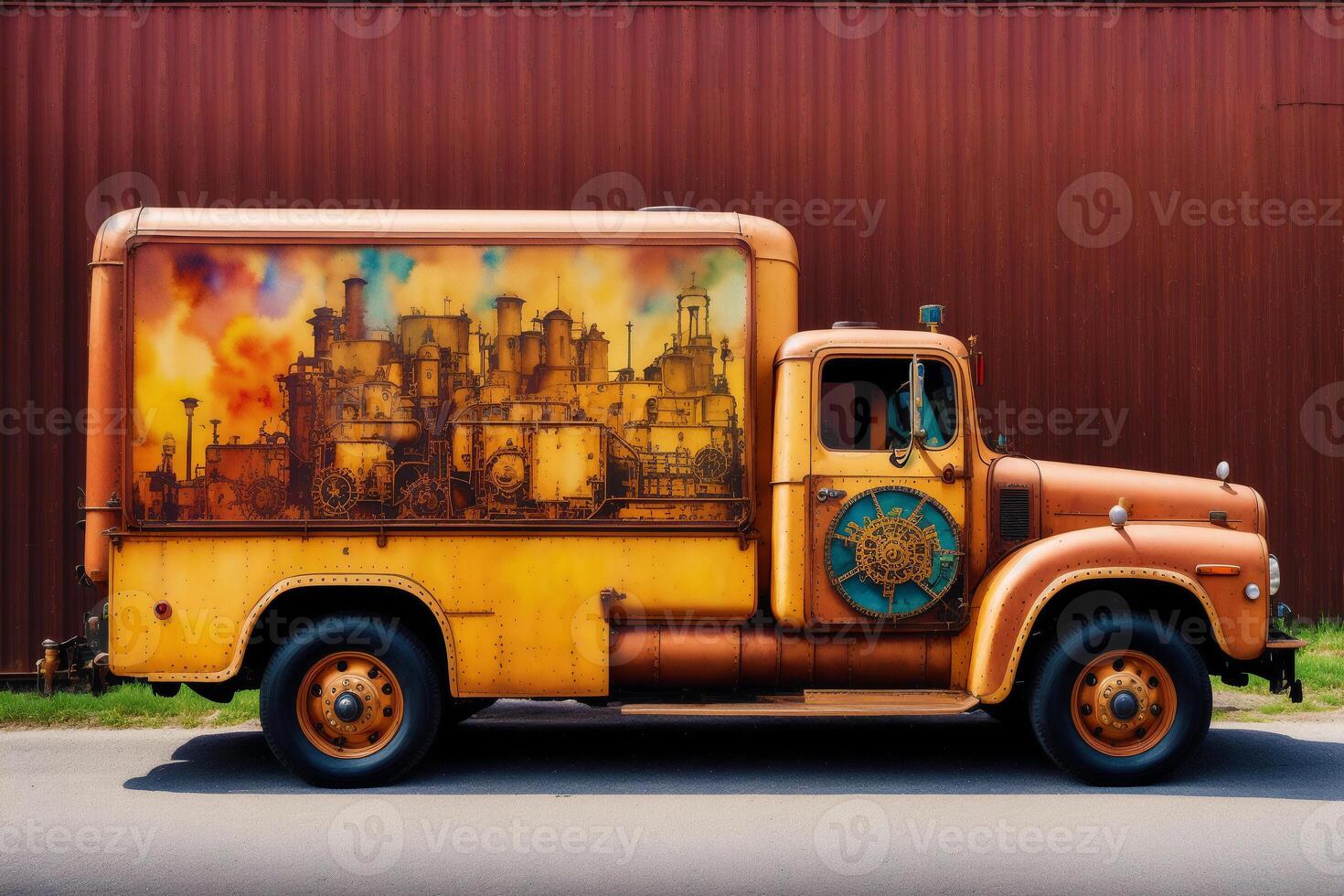 uma colorida caminhão. uma colorida pintura do uma caminhão com uma arco-íris. colori reboque. aguarela pintar. digital arte, generativo ai foto