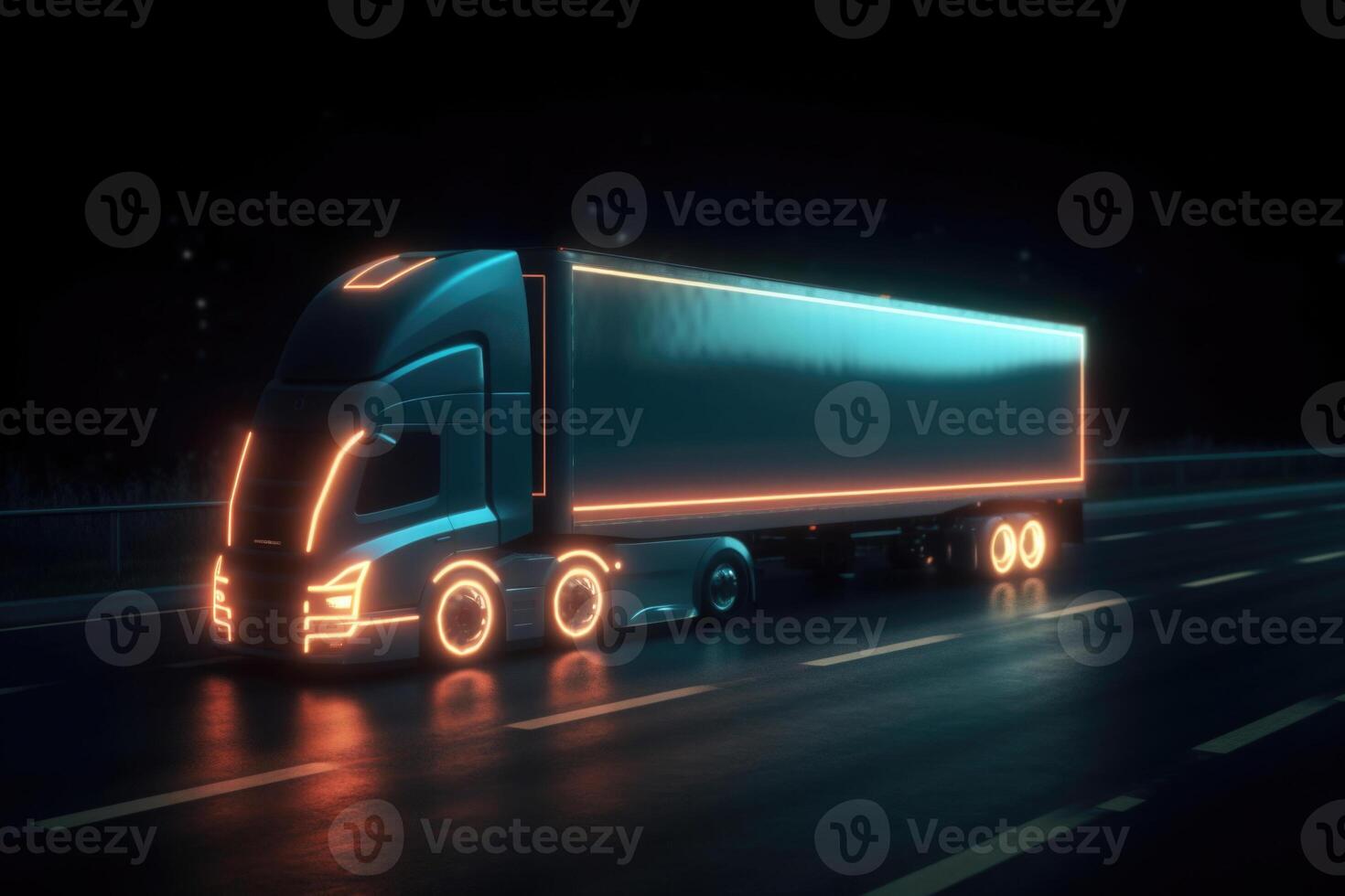 brilhando carga caminhão. futurista Entrega e logístico conceito. generativo ai foto
