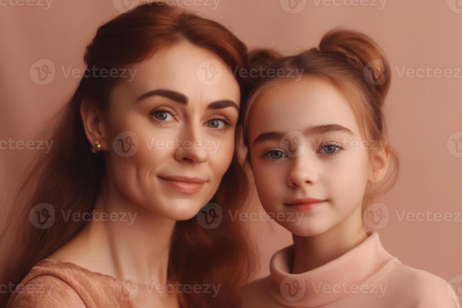 mãe e filha retrato em Rosa fundo. generativo ai foto