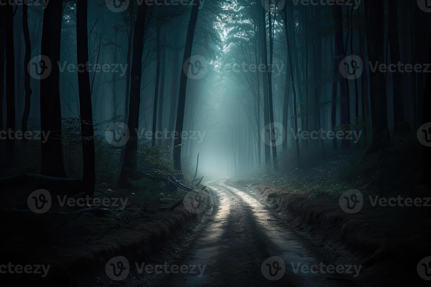 místico floresta panorama com árvores generativo ai foto