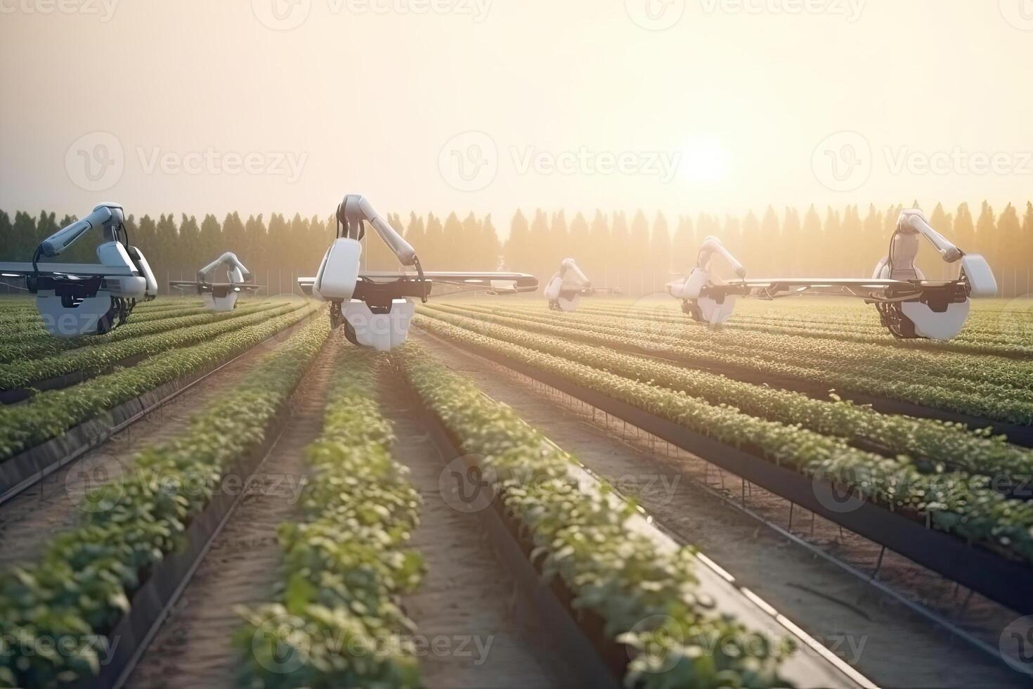 não tripulado robô trabalhando dentro agrícola campo. generativo ai foto