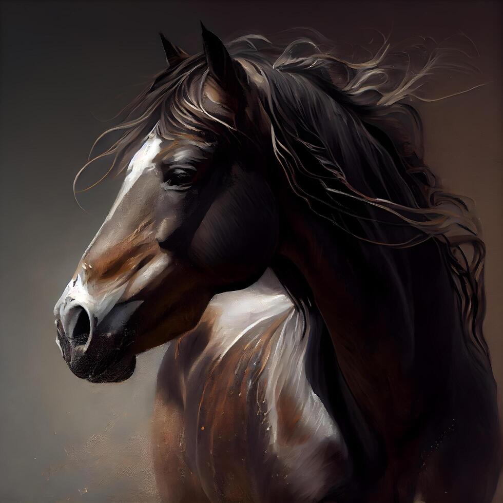 digital pintura do uma cavalo com uma Preto juba e juba, ai generativo imagem foto