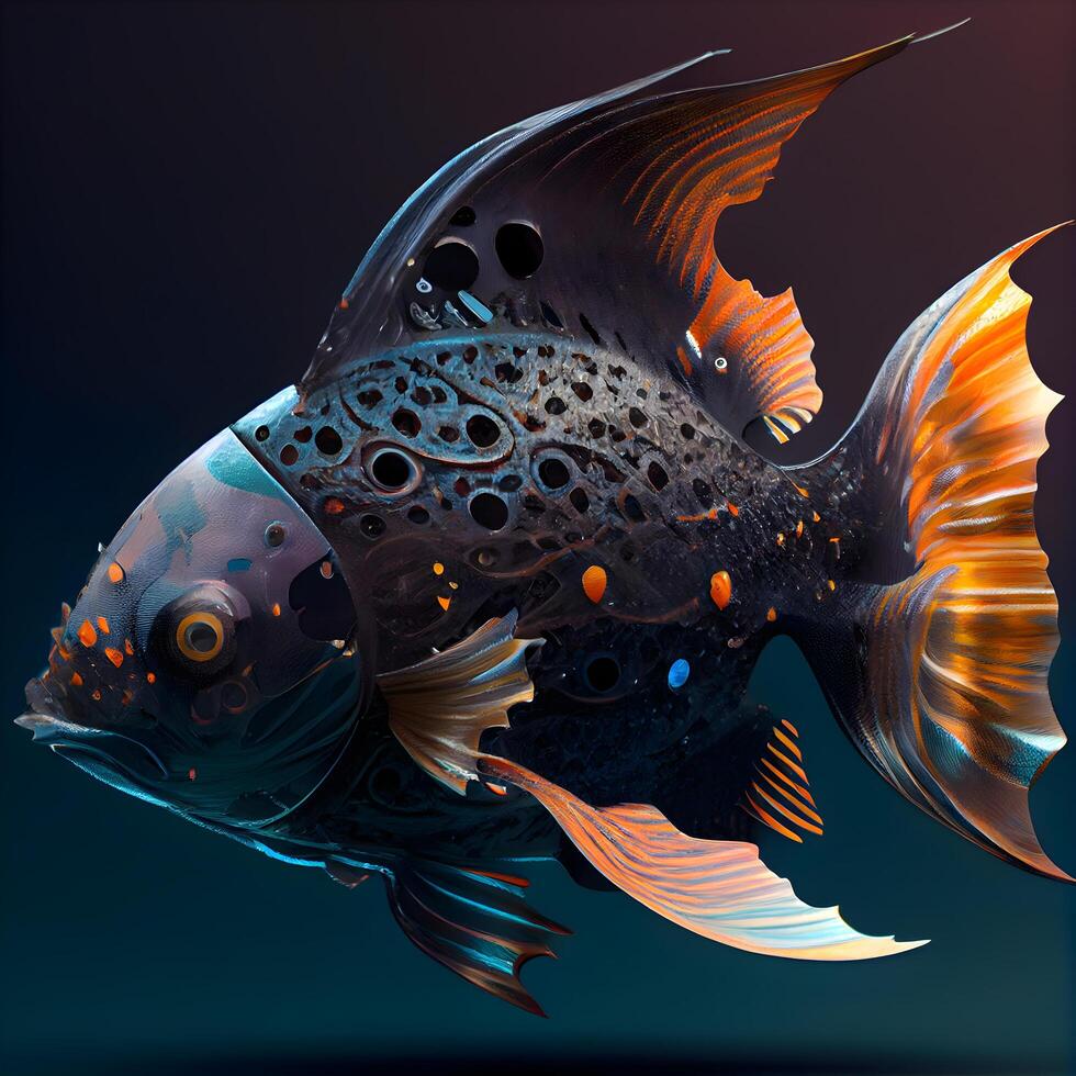 lindo peixe em uma Preto fundo. 3d Renderização. computador digital desenho., ai generativo imagem foto