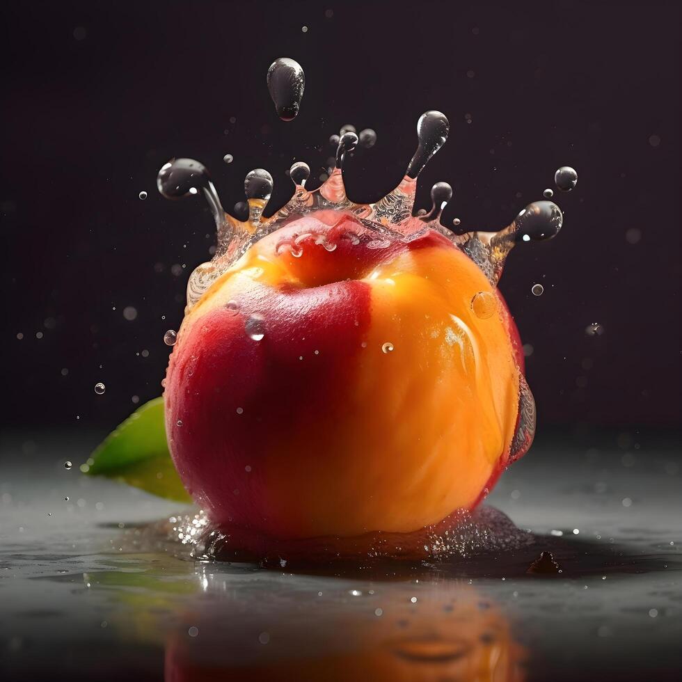 fruta espirrando para dentro água em uma Preto fundo. fechar acima., ai generativo imagem foto