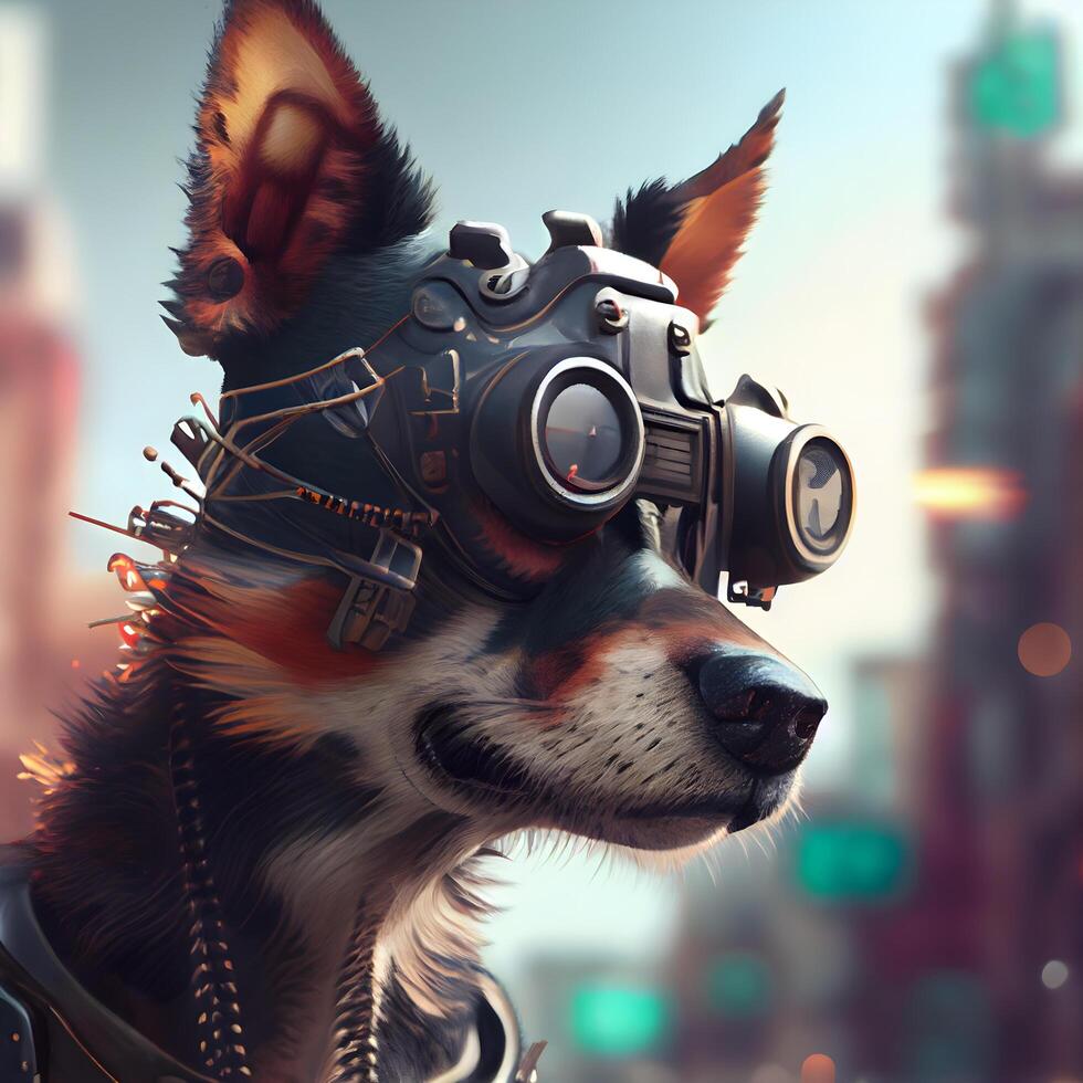 retrato do uma cachorro dentro uma steampunk fantasia. 3d Renderização, ai generativo imagem foto