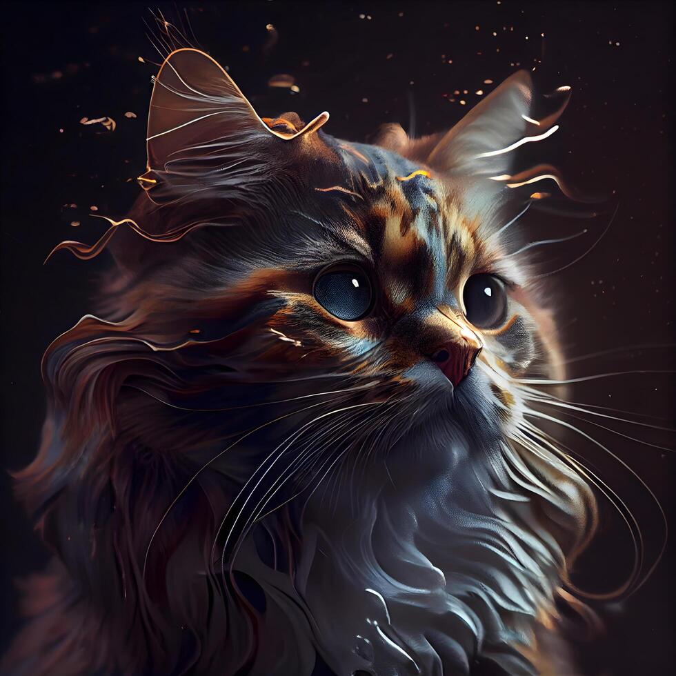 siberian gato retrato em Sombrio fundo. 3d Renderização., ai generativo imagem foto