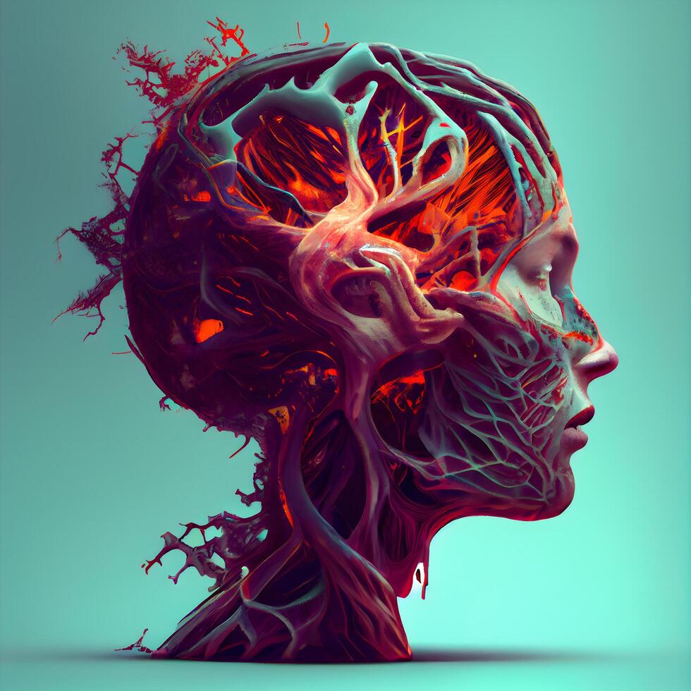 humano cabeça com sangue embarcações, 3d ilustração, computador gerado imagem, ai generativo imagem foto