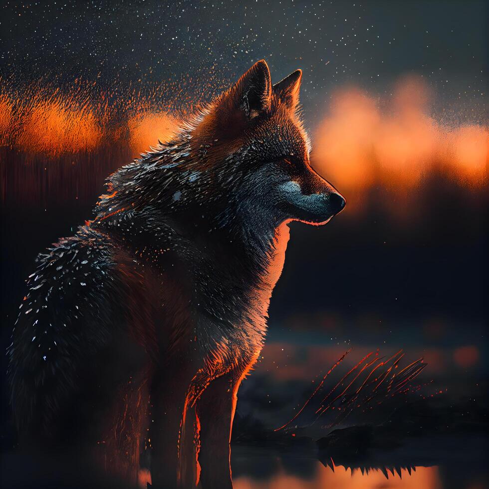 digital pintura do uma Lobo dentro a floresta durante uma trovoada., ai generativo imagem foto