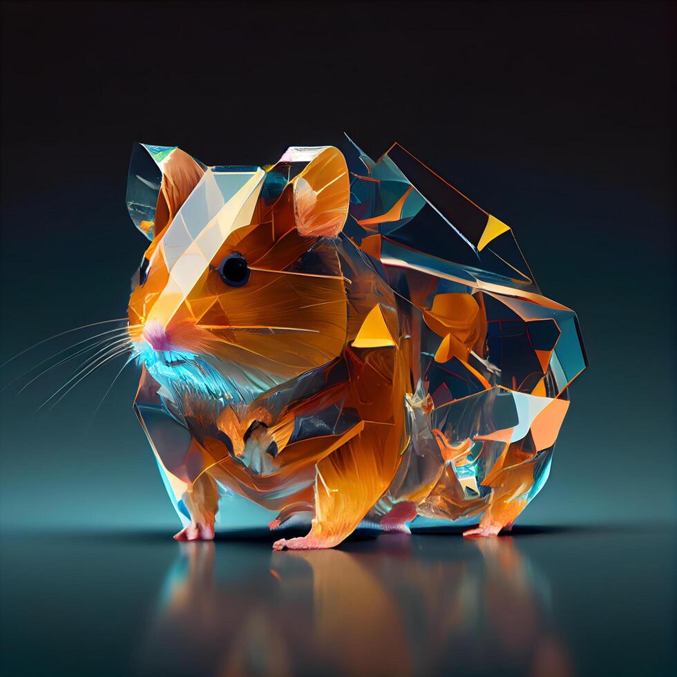 fractal 3d ilustração do uma hamster em Preto fundo, ai generativo imagem foto