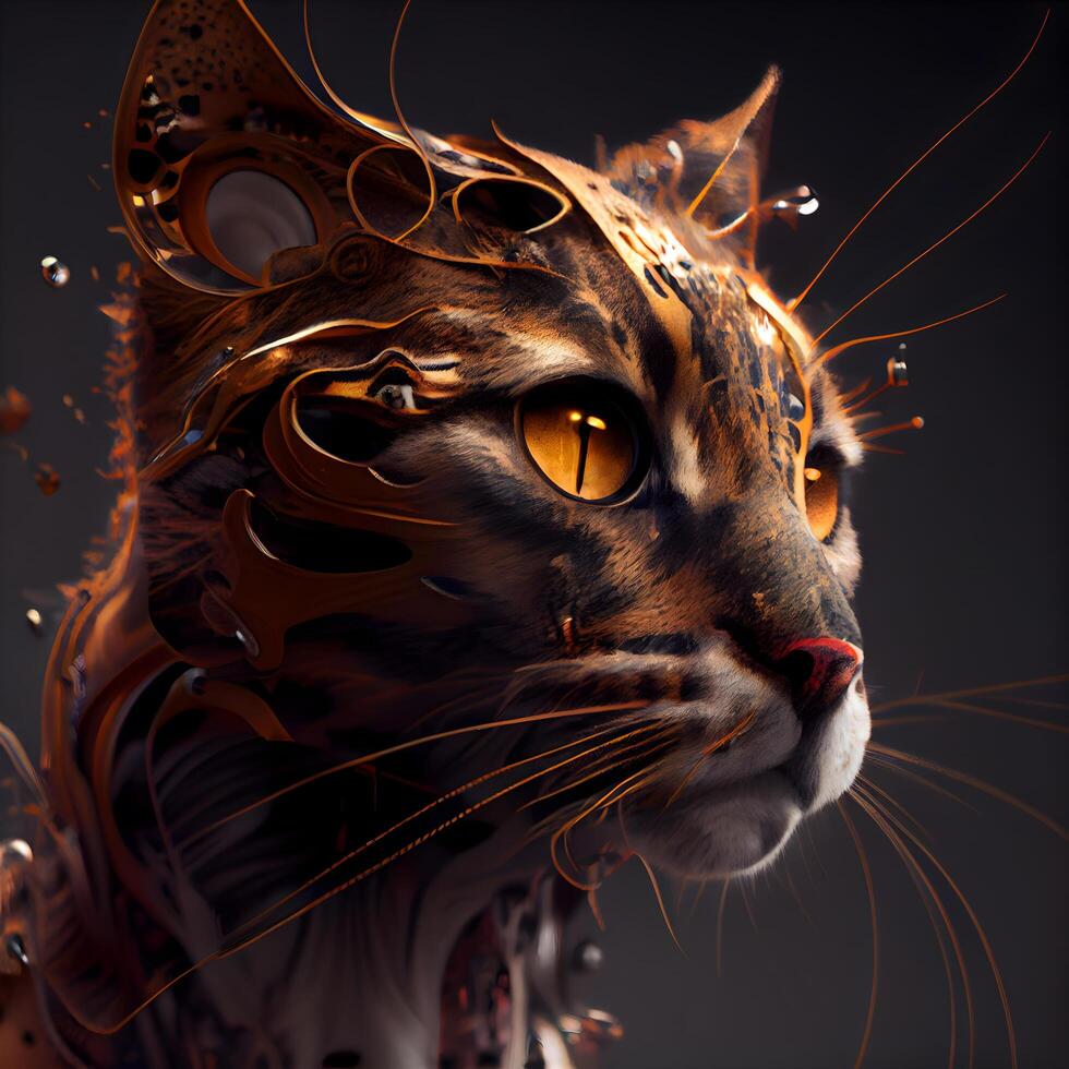 3d Renderização do uma tigre com laranja olhos em uma Sombrio fundo, ai generativo imagem foto
