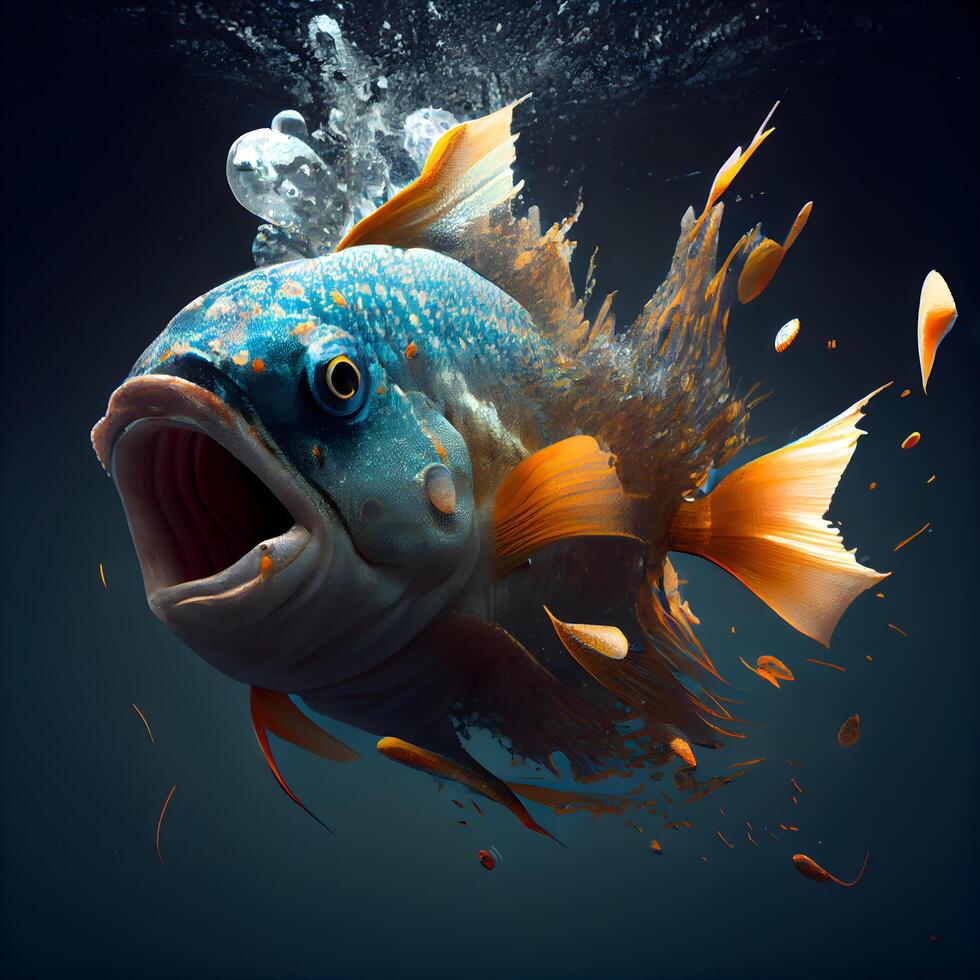gigante peixe natação dentro água com salpicos. 3d ilustração, ai generativo imagem foto