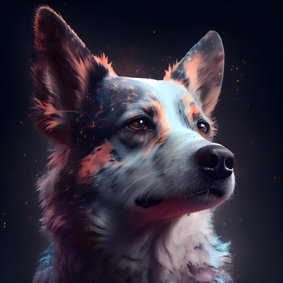 retrato do uma ruivo corgi cachorro em uma Preto fundo, ai generativo imagem foto