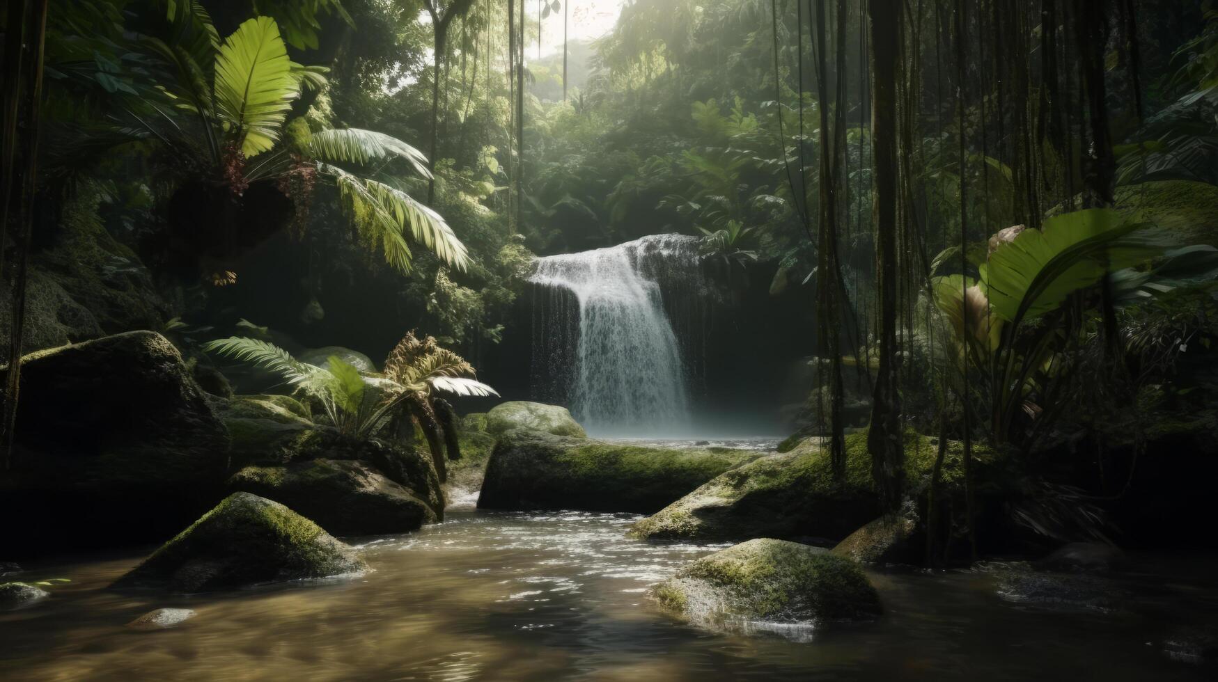 cascata dentro verão. ilustração ai generativo foto