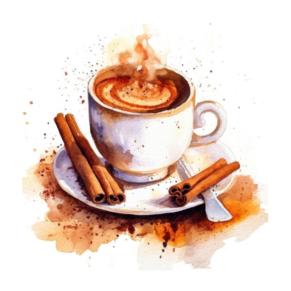 aguarela café com canela. ilustração ai generativo foto