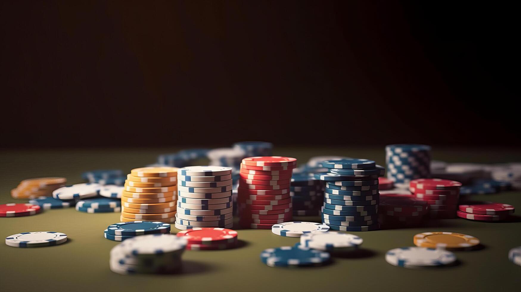 fechar-se do pôquer salgadinhos em verde sentido cartão mesa ilustração ai generativo foto