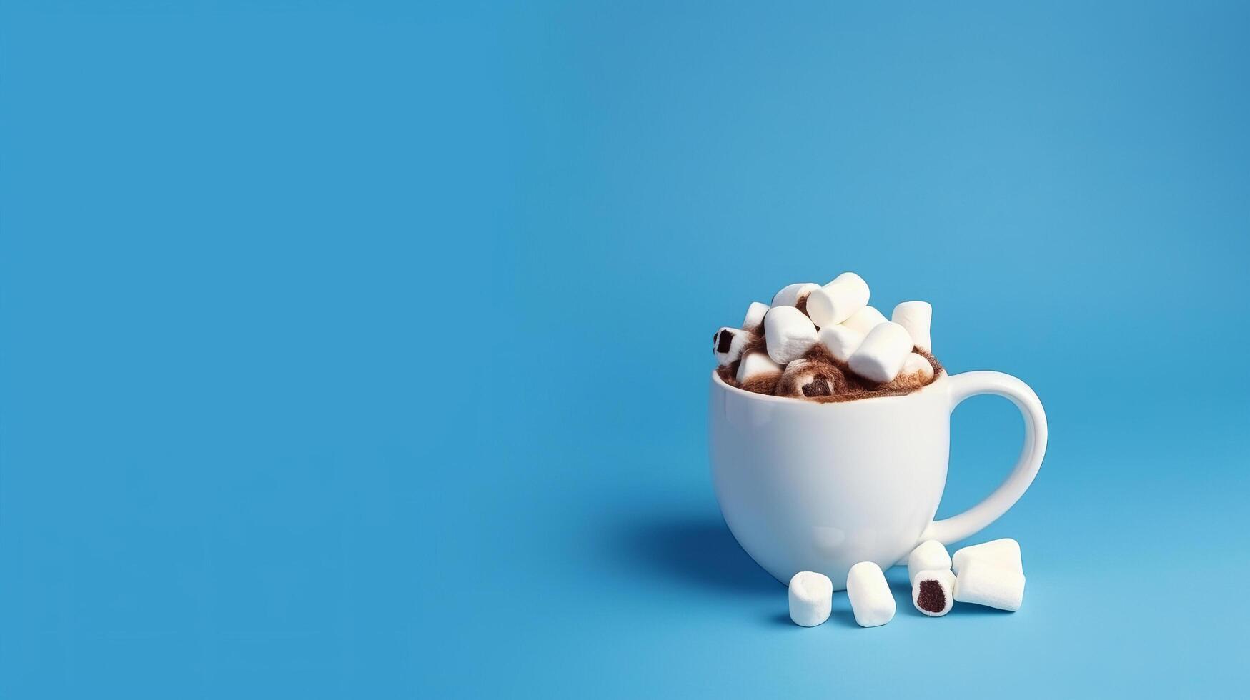 quente chocolate caneca com derretido marshmallows boneco de neve ilustração ai generativo foto