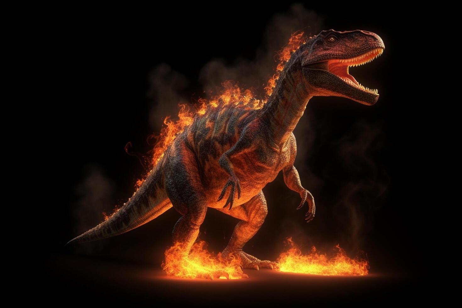 dinossauro dentro fogo, 3d Renderização. computador digital desenho. generativo ai foto