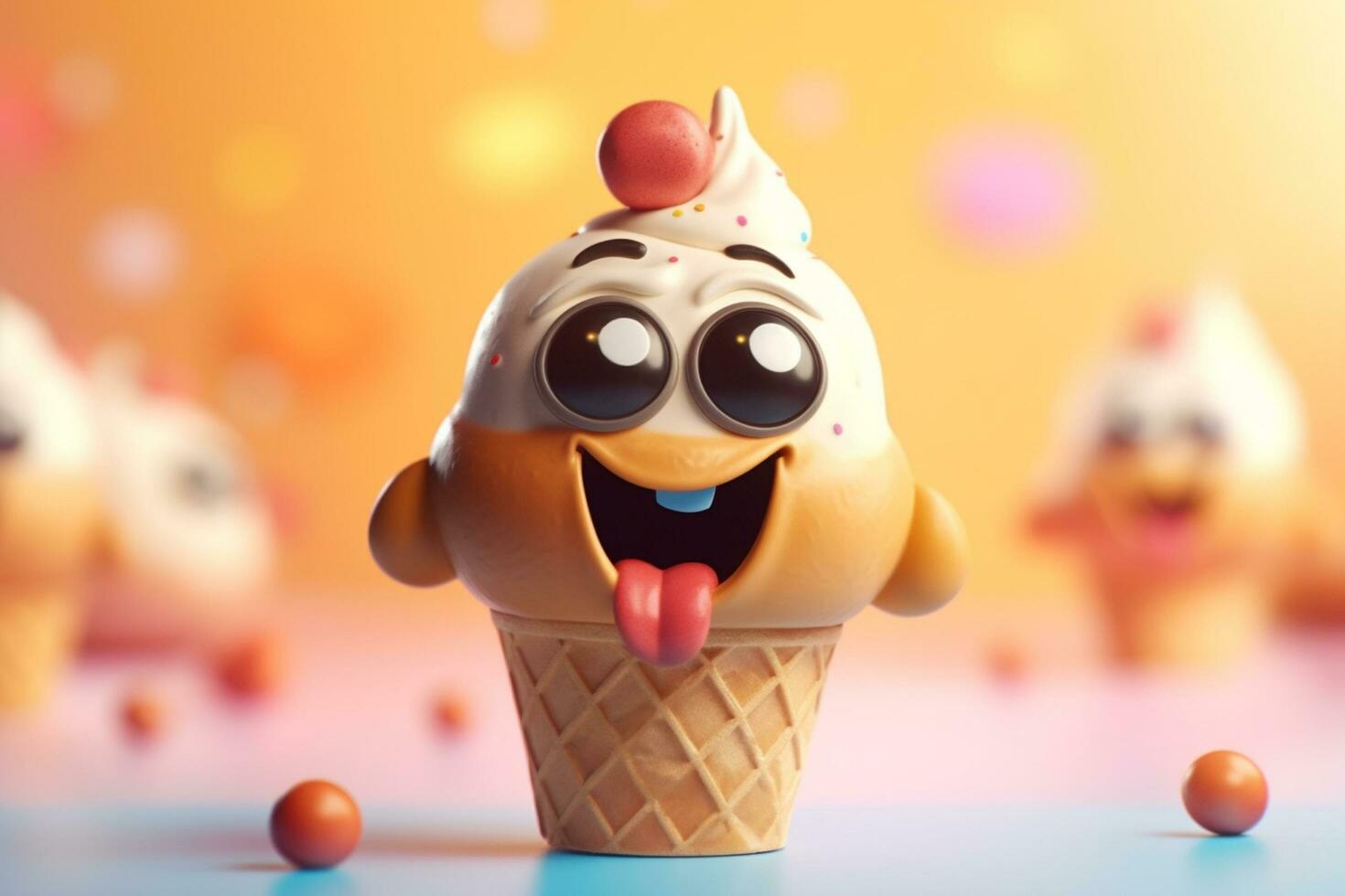 fofa gelo creme personagem com isolado fundo, 3d render ilustração foto