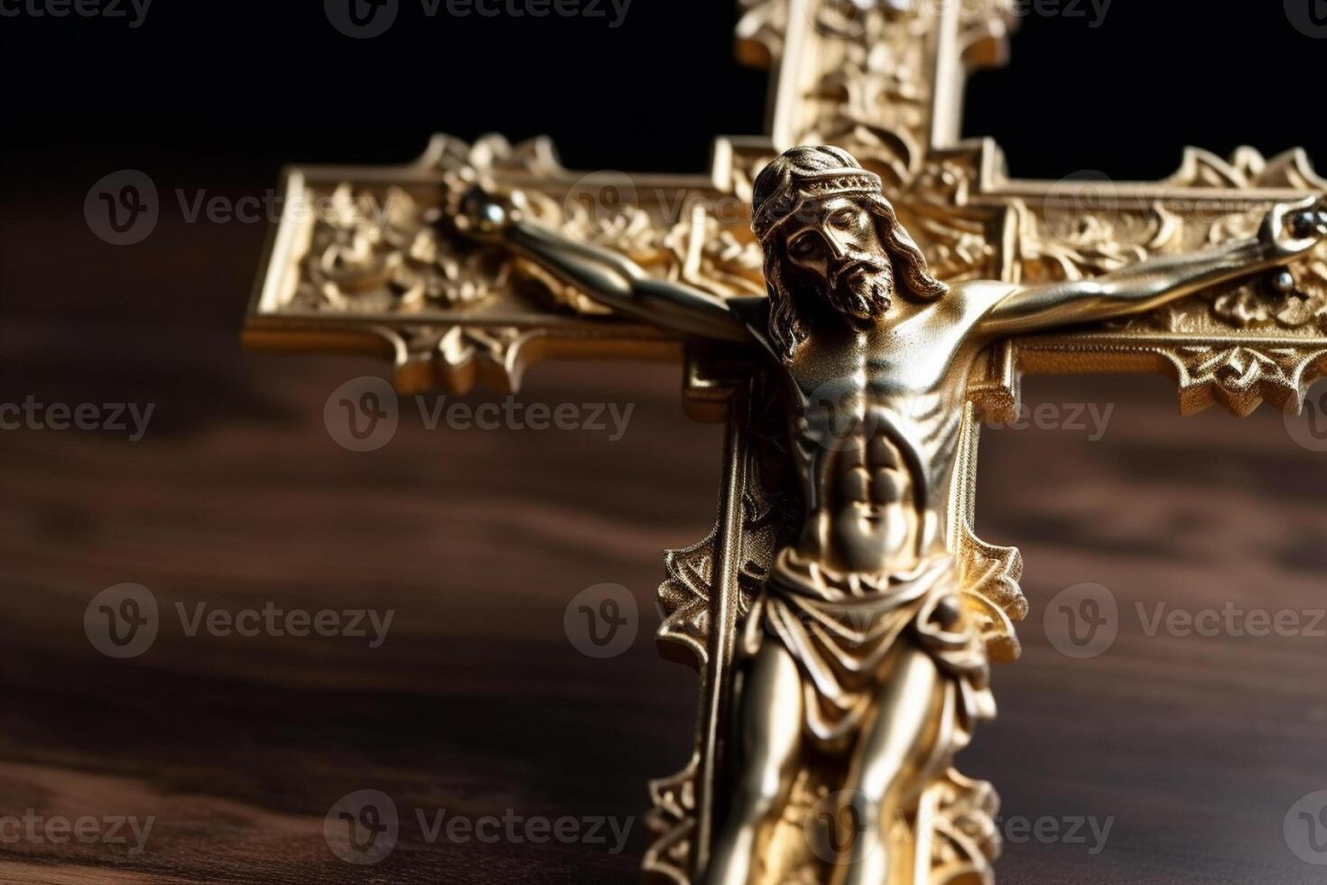 dourado Cruz do Jesus Cristo crucificado. religião e cristandade conceito. ai gerado foto